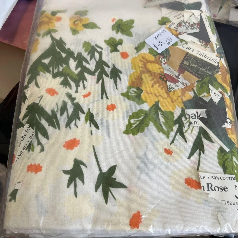 Vintage TASTEMAKER by Stevens Floral Needlepoint Roses Terry Tablecloth 52